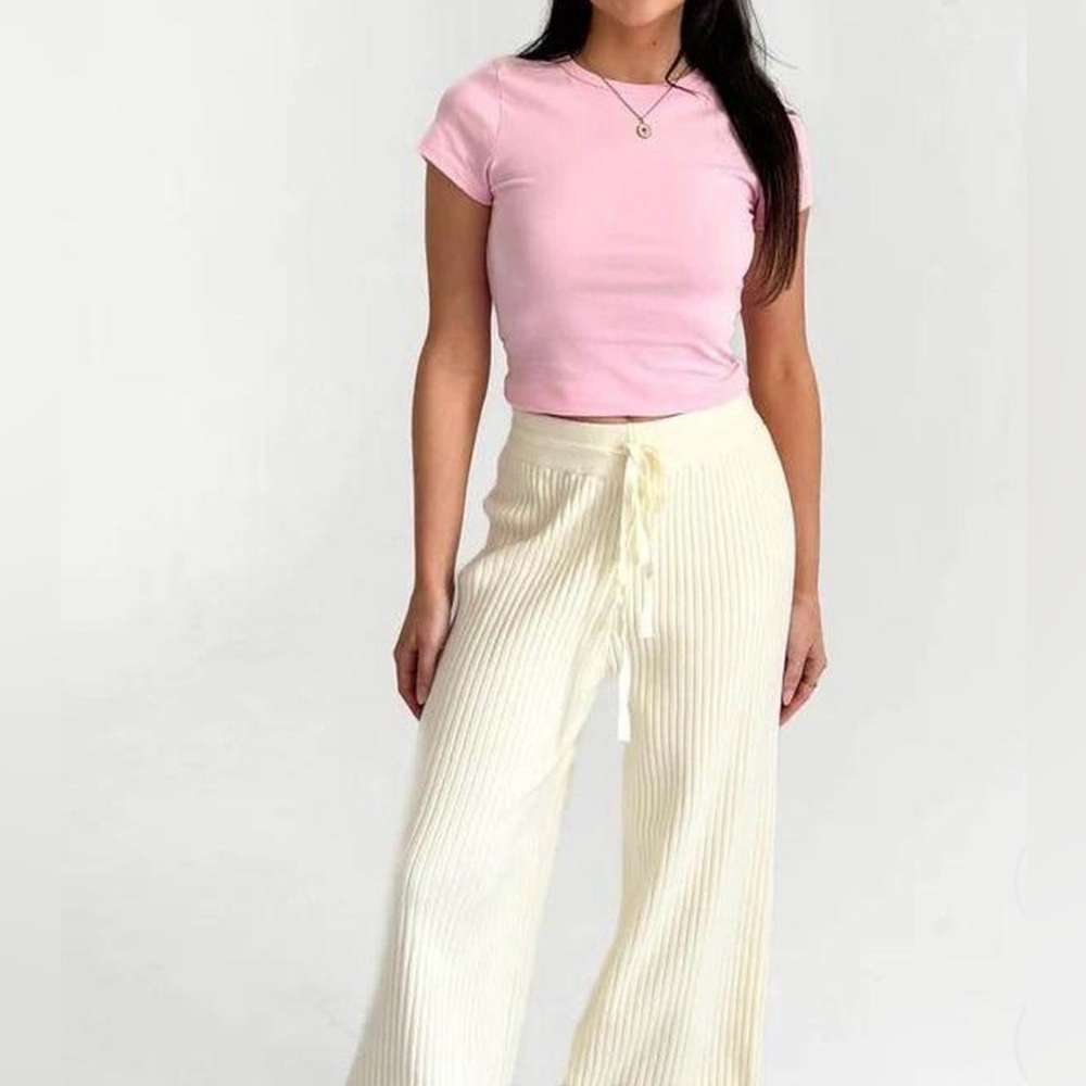 Grey Bandit Cream ribbed flare pants